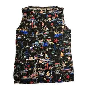 Chico's Travelers Sleeveless Tank Top With Nautical Coastal Lighthouse Print